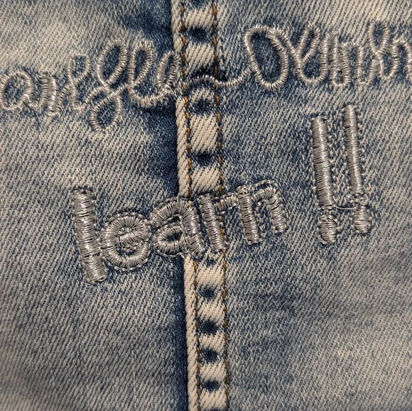 Desigual Embellished Light Wash Denim Jacket with Multicolor Floral Sleeves - Picture 8 of 9